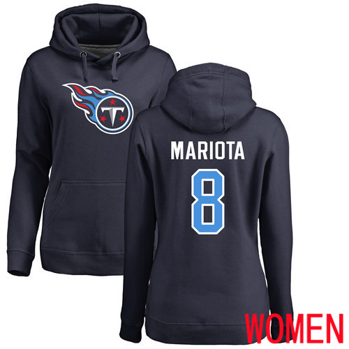 Tennessee Titans Navy Blue Women Marcus Mariota Name and Number Logo NFL Football #8 Pullover Hoodie Sweatshirts->nfl t-shirts->Sports Accessory